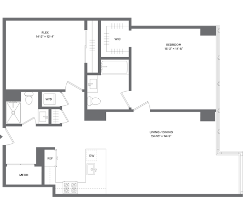 Floor plan for 1 bed, 2 baths, 1188 sqft